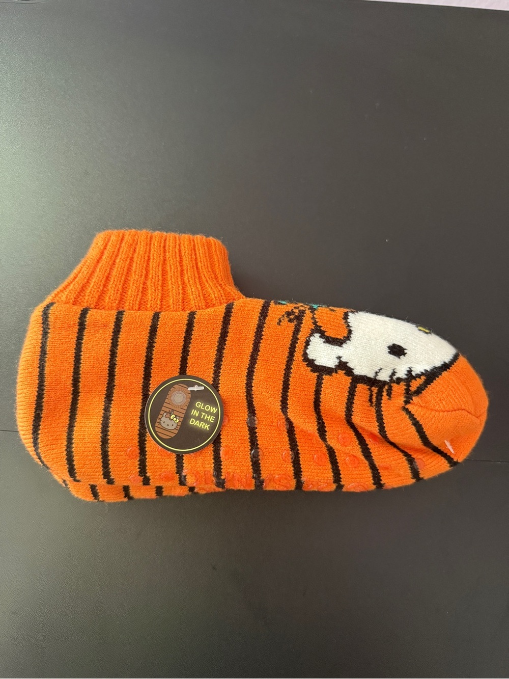 Hello Kitty Halloween Orange Striped Slipper Socks Glow in Dark Fits Women 5-9